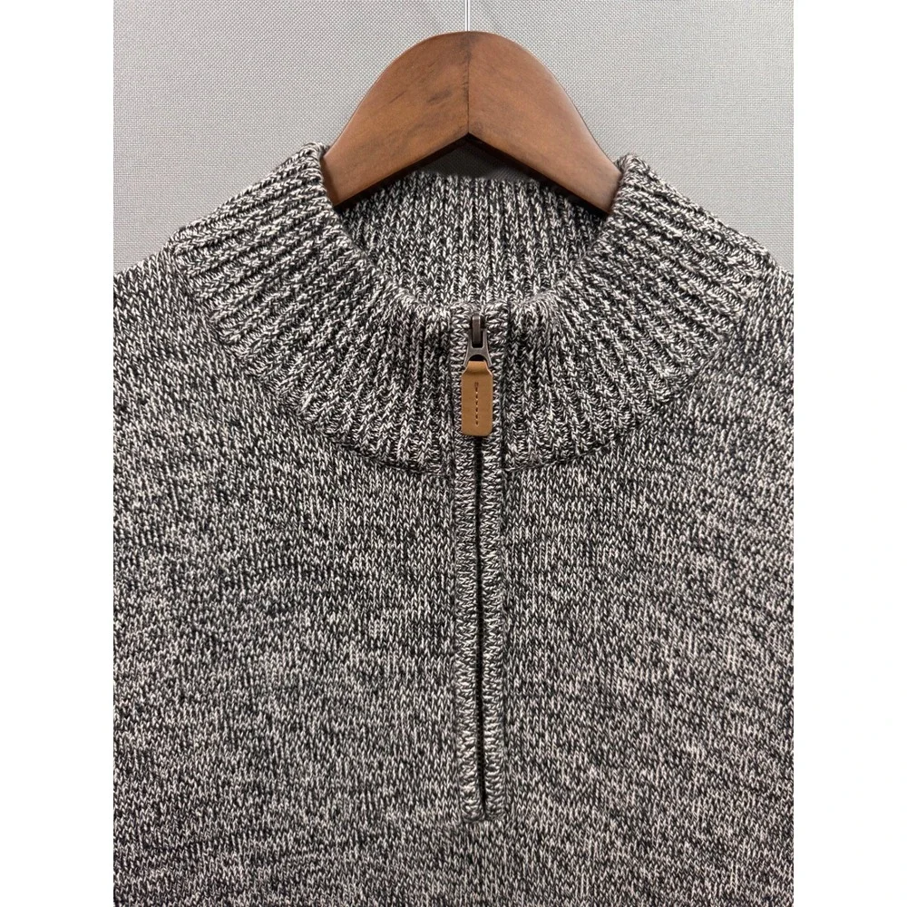 St. John's Bay Quarter Zip Sweater Mens Black White Marled Cotton XXL‎